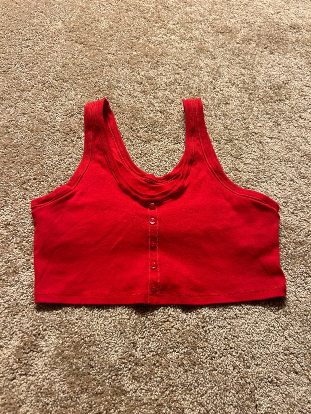 Aerie Red Ribbed Button-Front Crop Tank
